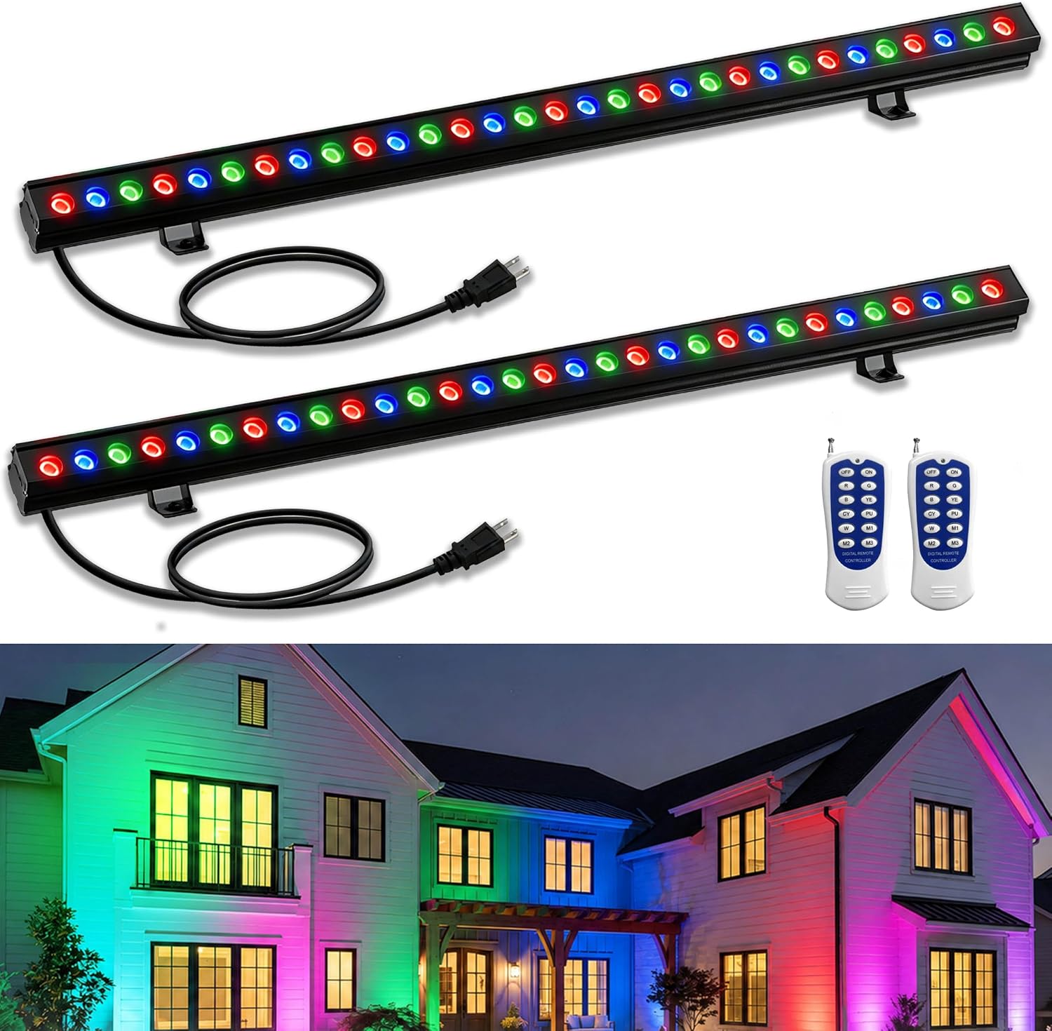 Color Changing Outdoor - 2Pack RGB Wall Washer Lights 100W