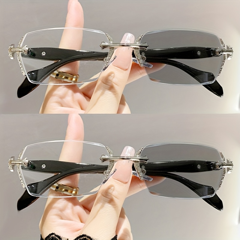 Color Changing Outdoor - 2PCS Metal Photochromic Eyeglasses Rectangular Frame